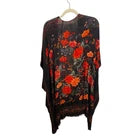 American Eagle Kimono Fringed Floral Stunning Whimsygoth Black Viscose Duster