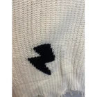 AC/DC Just Polly White Distressed V-neck Sweater In Black Lightning Bolt Medium