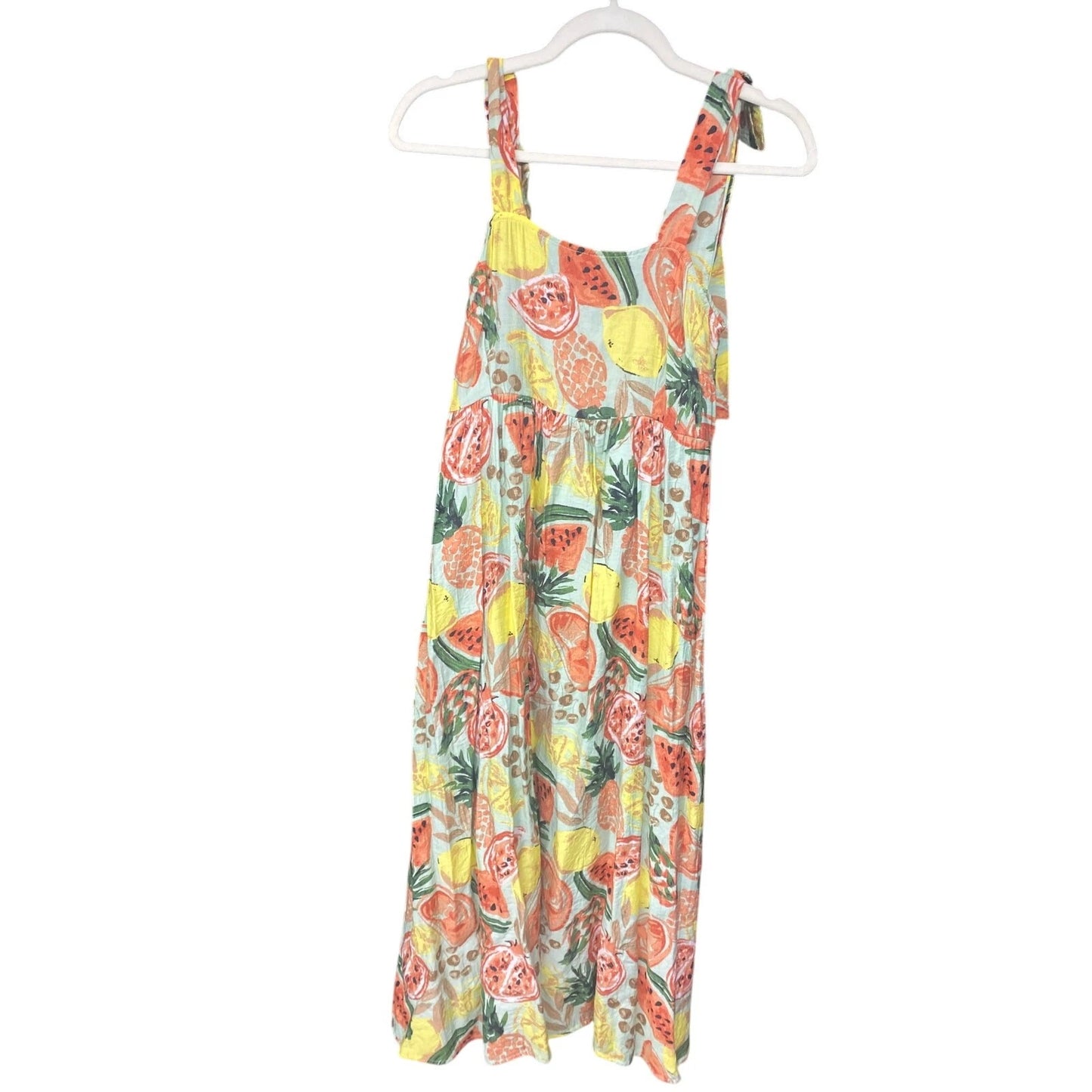 August Sky Women's Midi Small Summer Dress Fruit Novelty Print Resort Vacation