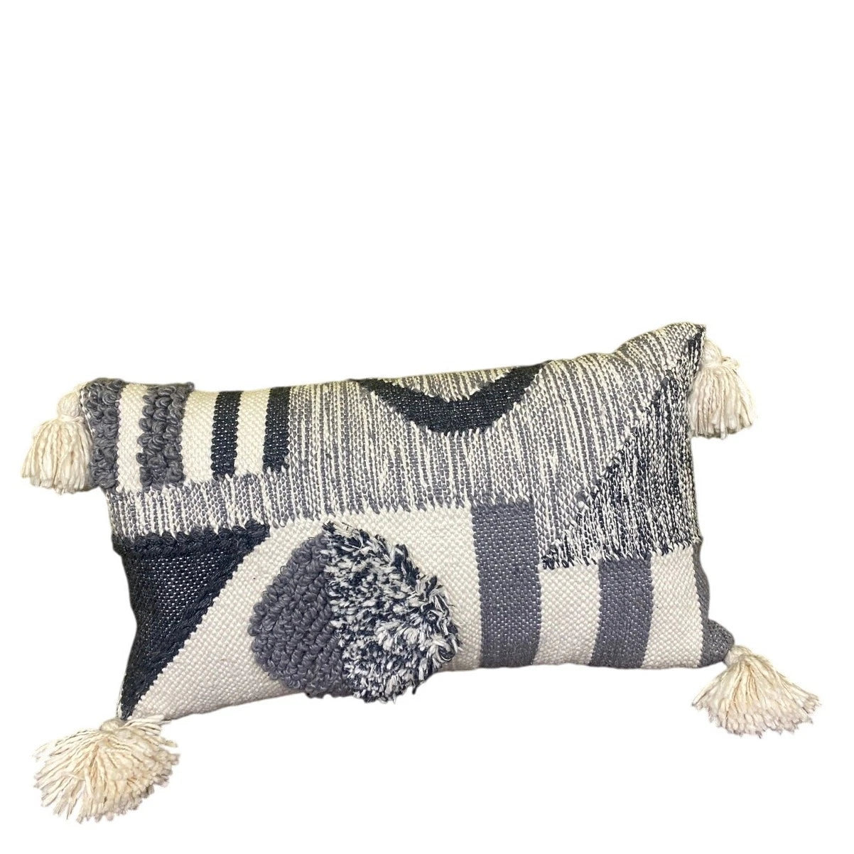 Bohemian White Long Tassel Pillow Black White Gray