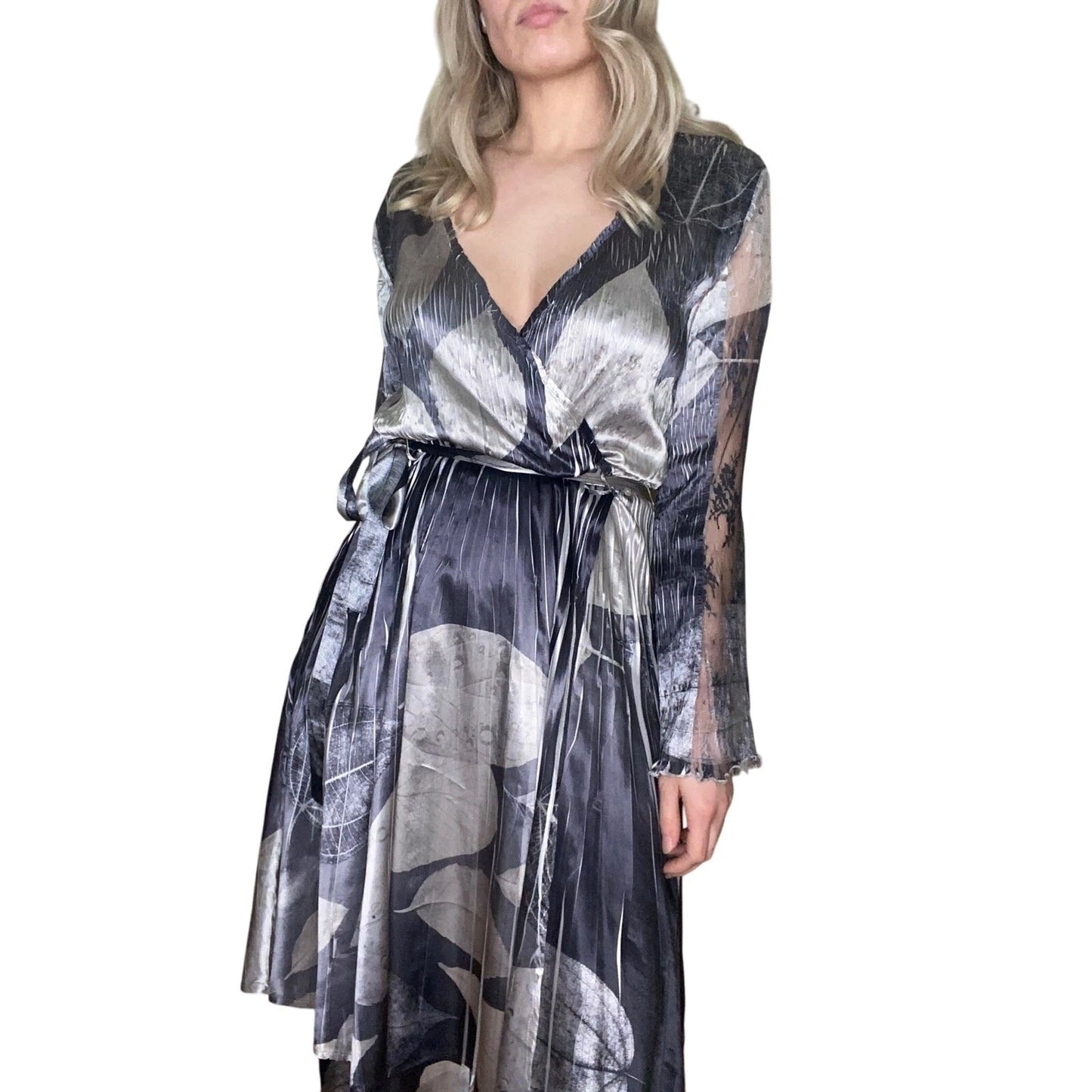 Anthropologie Komarov Women's Metallic Shimmery Silver Dress XL