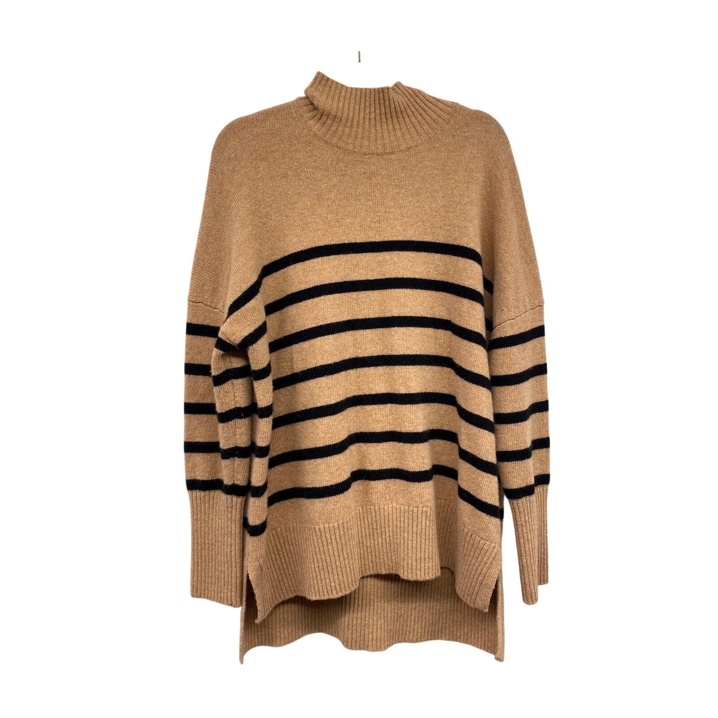 Boden Merino Wool Women's Sweater Turtleneck Black Tan Professional Stripe XL