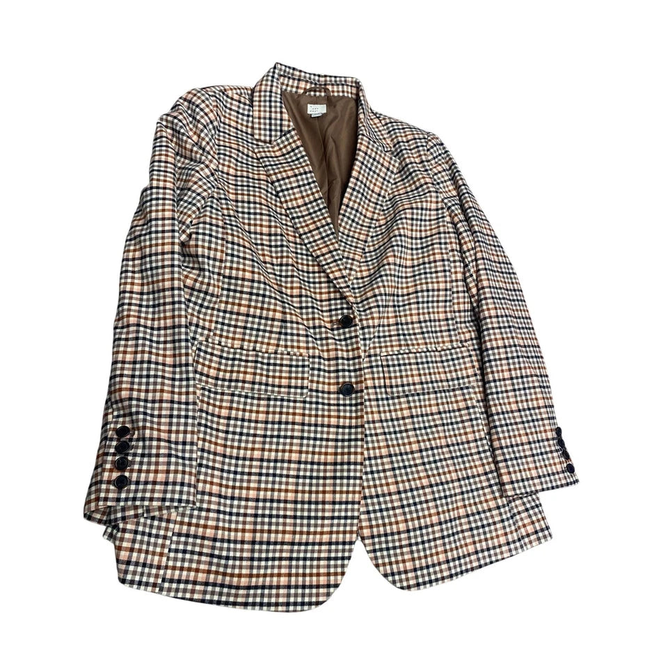 A New Day Women's Plaid Brown Dusty Pink Blazer Jacket Office Work Wear XXL