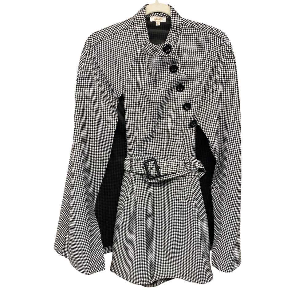 A Peach Woman's Houndstooth Dress Black White Cape Small Luxury Chic Clique
