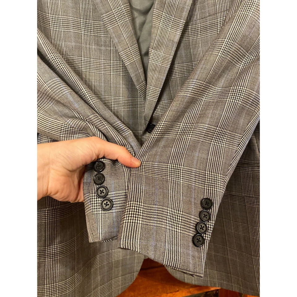 Brooks Brothers 1818 Madison Mens Luxury Suit Coat 41R Silk Wool Gray Plaid