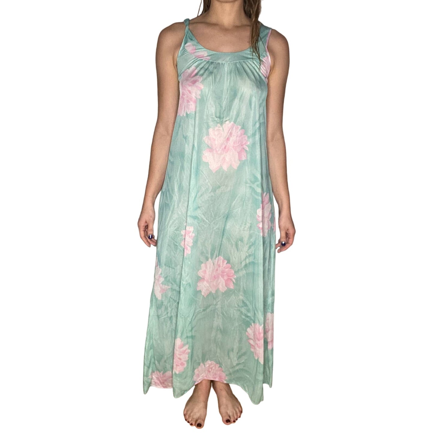 VINTAGE Mint Floral 2 Piece Nightgown Housecoat 70s Medium