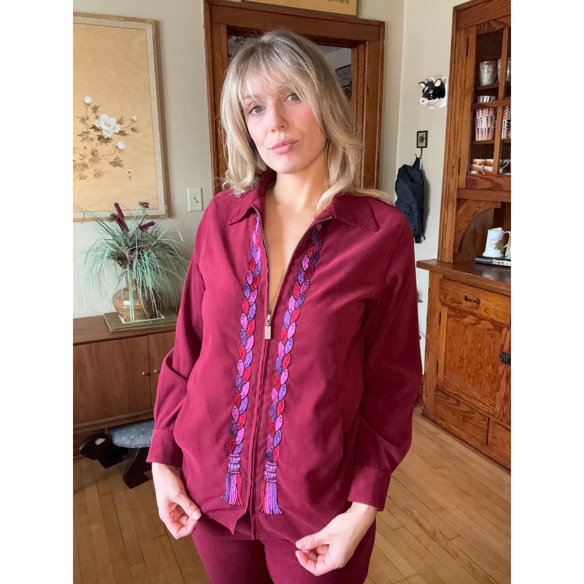 Vintage Bob Mackie 70s 80s Women’s Tracksuit Small Maroon Set Cher Disco Dance