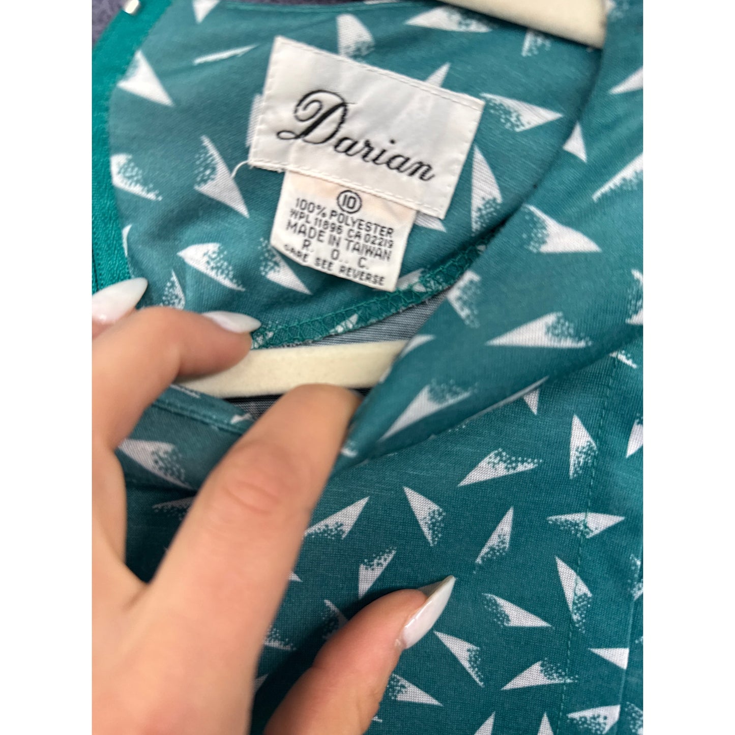 Vintage 80s Darian Women Teal 10 Dress Professional Modest Geometric Quirky