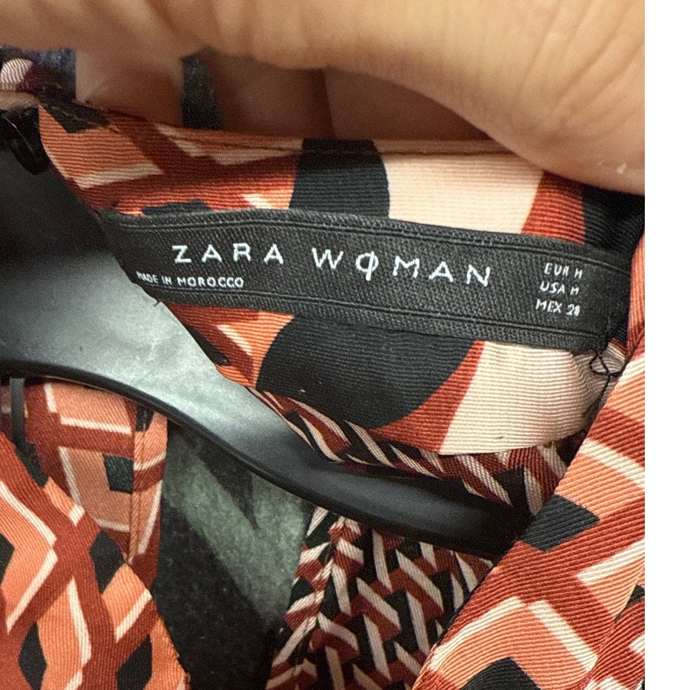 ZARA Women Patchwork Equestrian Belt Scarf Print Dress Ruffle Festival Medium