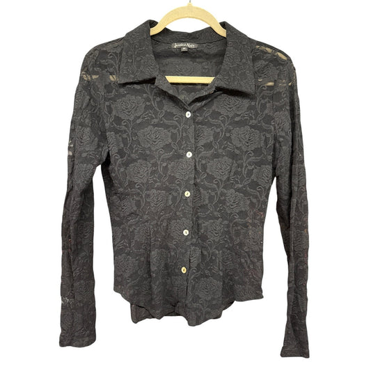 Jessica Max USA Black Medium Sheer Button Up Vintage Sexy Y2K Rave Whimsygoth