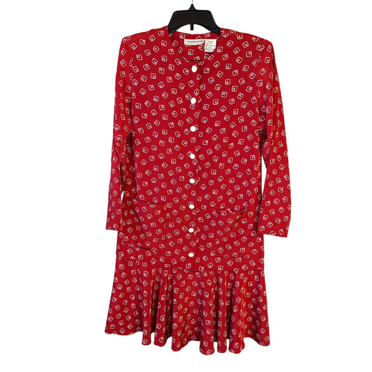 Vintage Liz Claiborne Dice Eclectic Artsy Shirt Dress, Petites size 10, Red