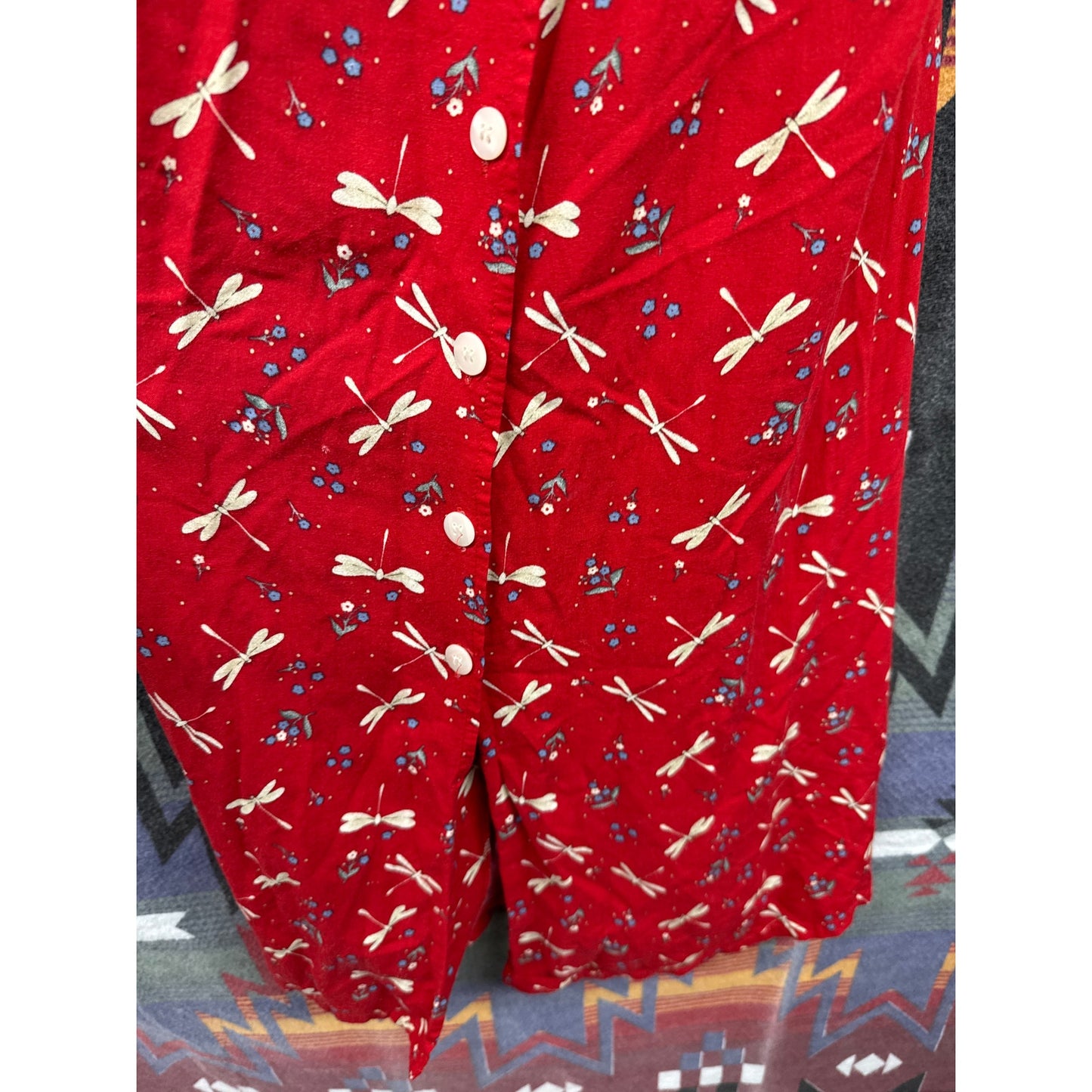 Fashion Bug Vintage 90s Maxi Dress Red Sun Dress Dragonfly Modest Gilmore Y2K 12