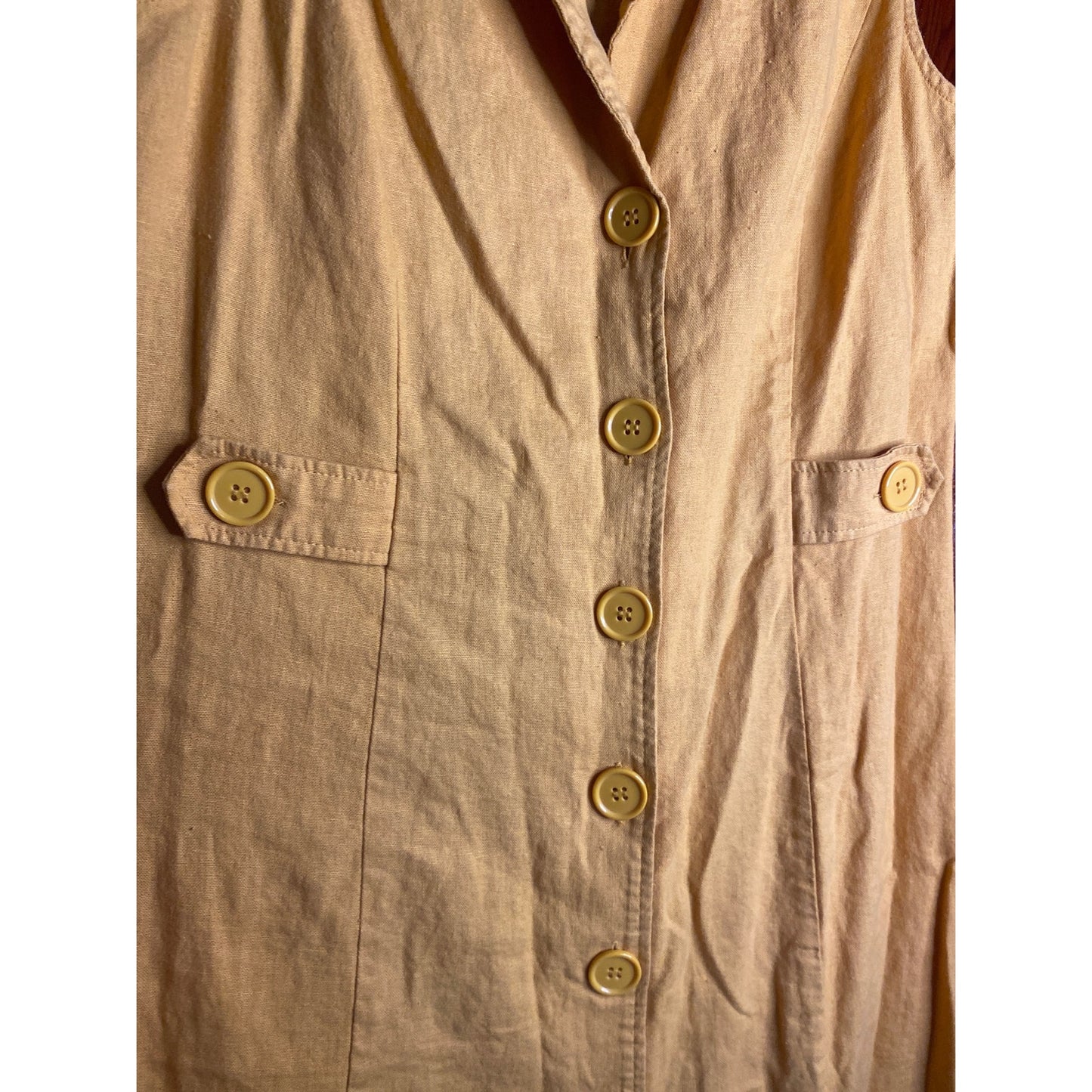 Modcloth Women's Mini Button Front Linen Dress 8 Yellow Retro
