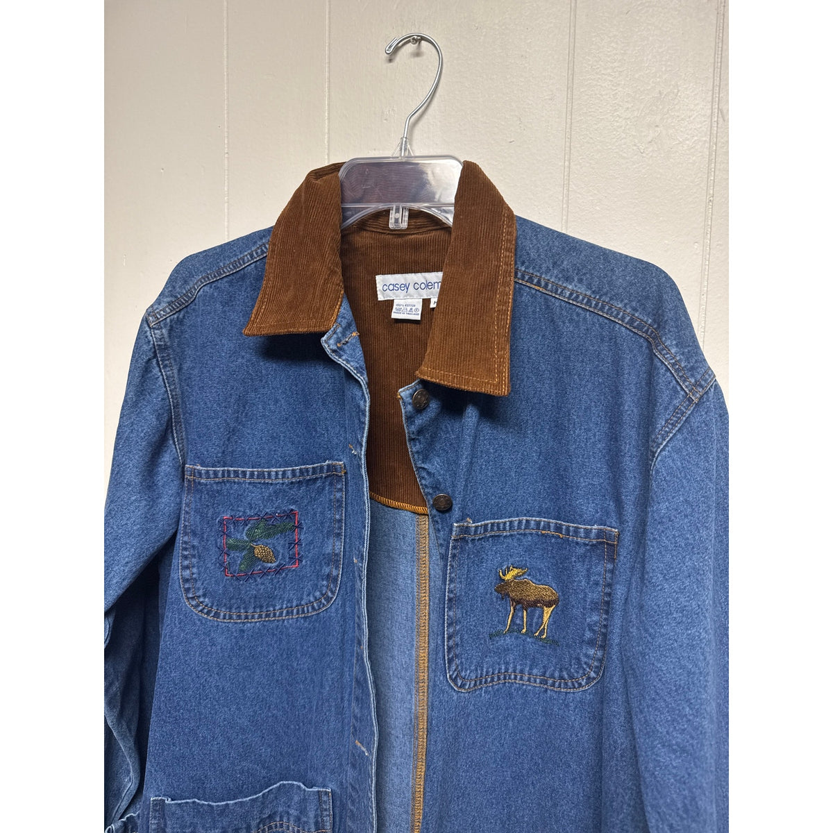 Vintage Casey Coleman Large 90s Denim Collared Jacket Outdoors Northwoods Canoe