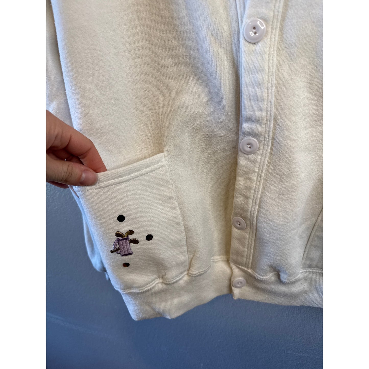 Vintage Golf White Cardigan Embroidered Medium Whimsy Country Club Cute