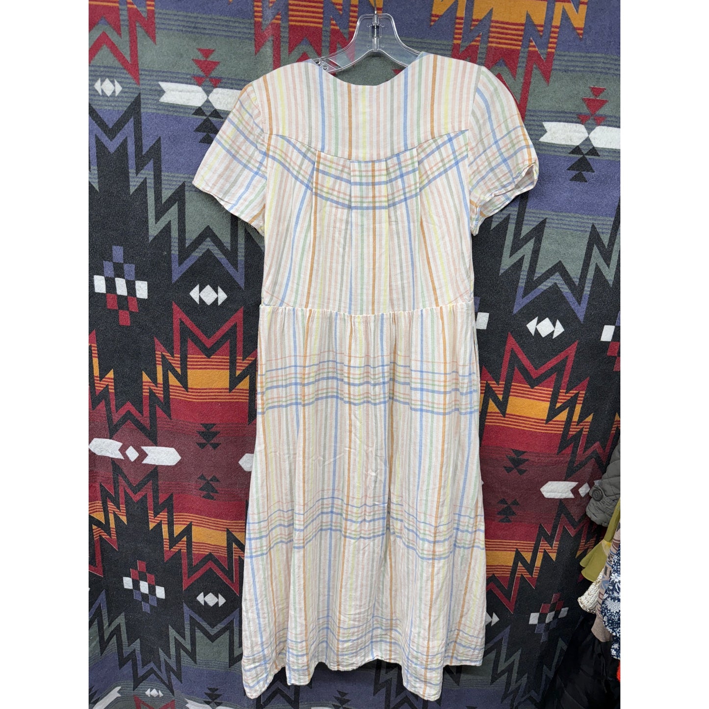 Madewell Women's Striped Rainbow Midi XXS Linen Dress Beach Vacation Resort Pink