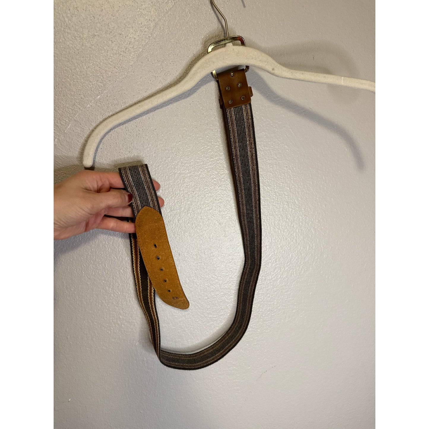 Vintage 70s Stretchy Belt 42 Unisex Bell Bottom Retro Boho Earth Yellow Brown