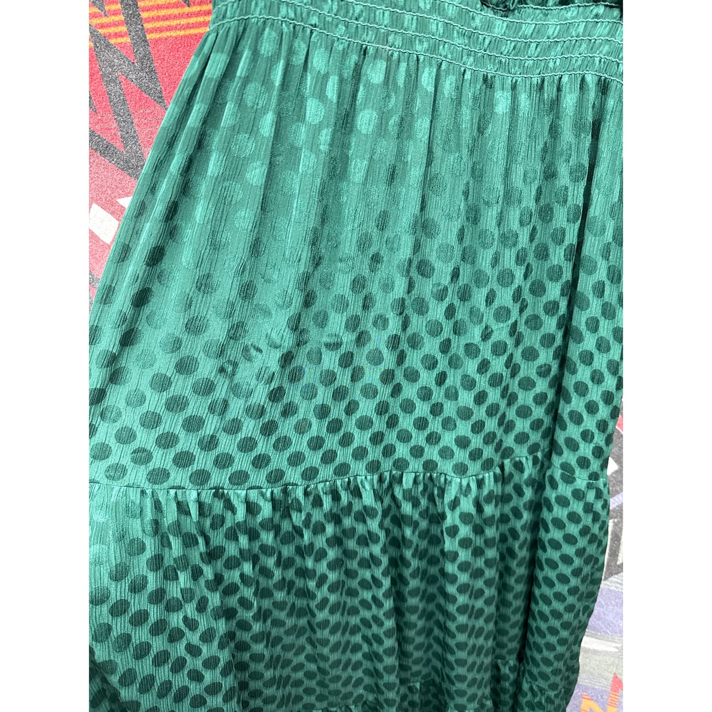 Max Studio Lace Maxi Dress Small Emerald Kelly Green Polka Dot Ruffle Coquette