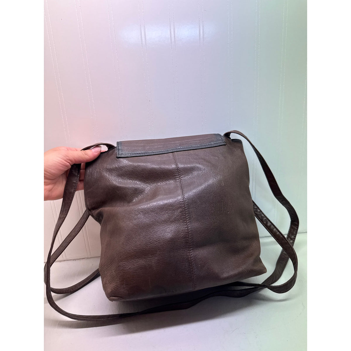 Vintage Leather Brown Purse Long Straps 70s Hippie Earth Textured Western Boho