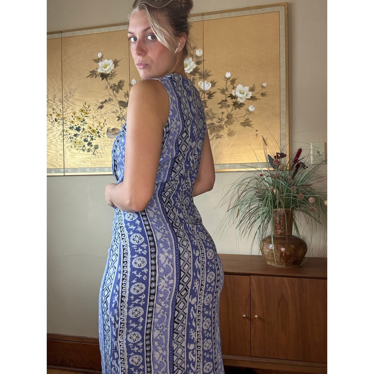 Sag Harbor Blue Dress Medium Petite Artistic Beach Indie Sustainable Pastel