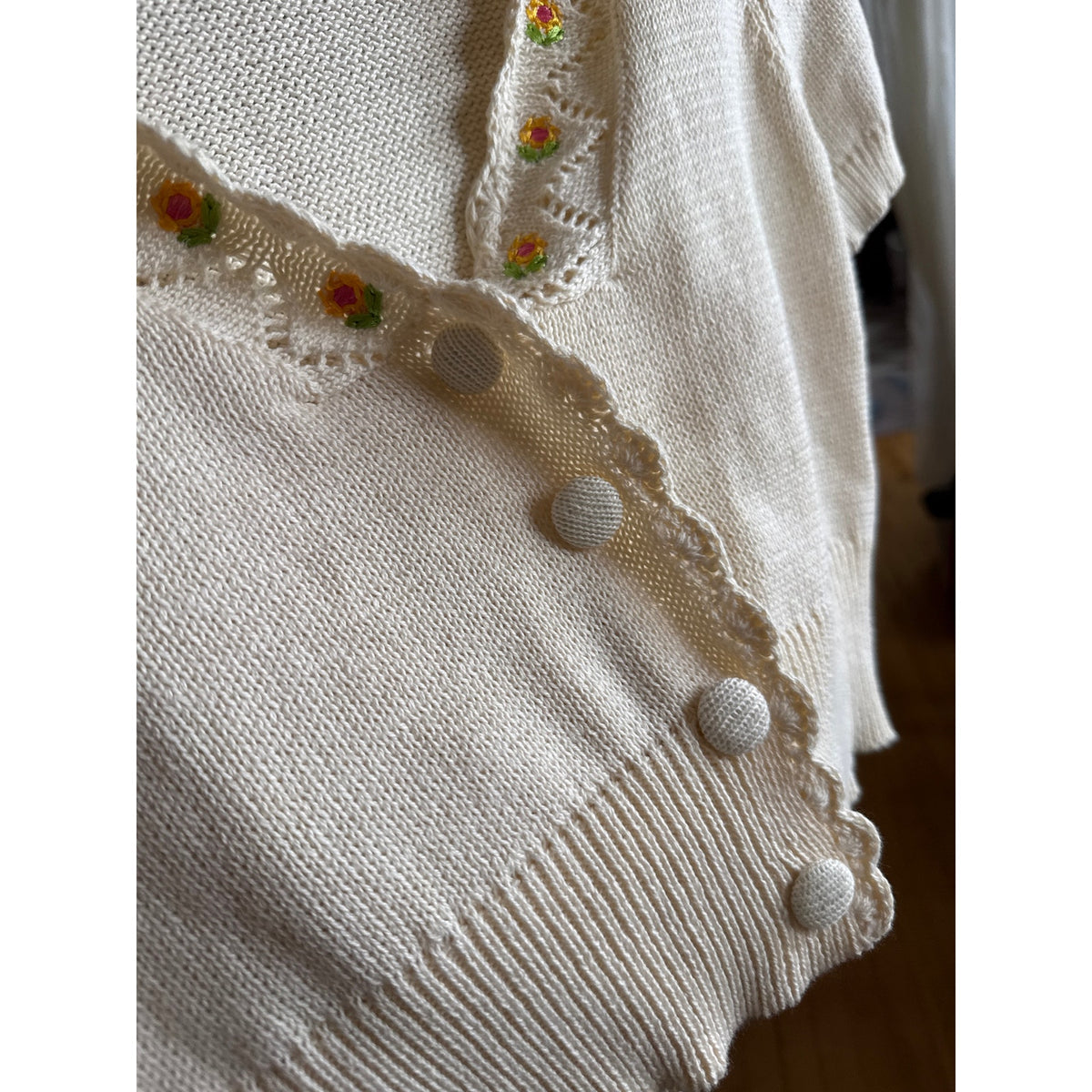 Lulus Sweet Ideal Ivory Embroidered Short Sleeve Button-Up Cardigan Small Floral