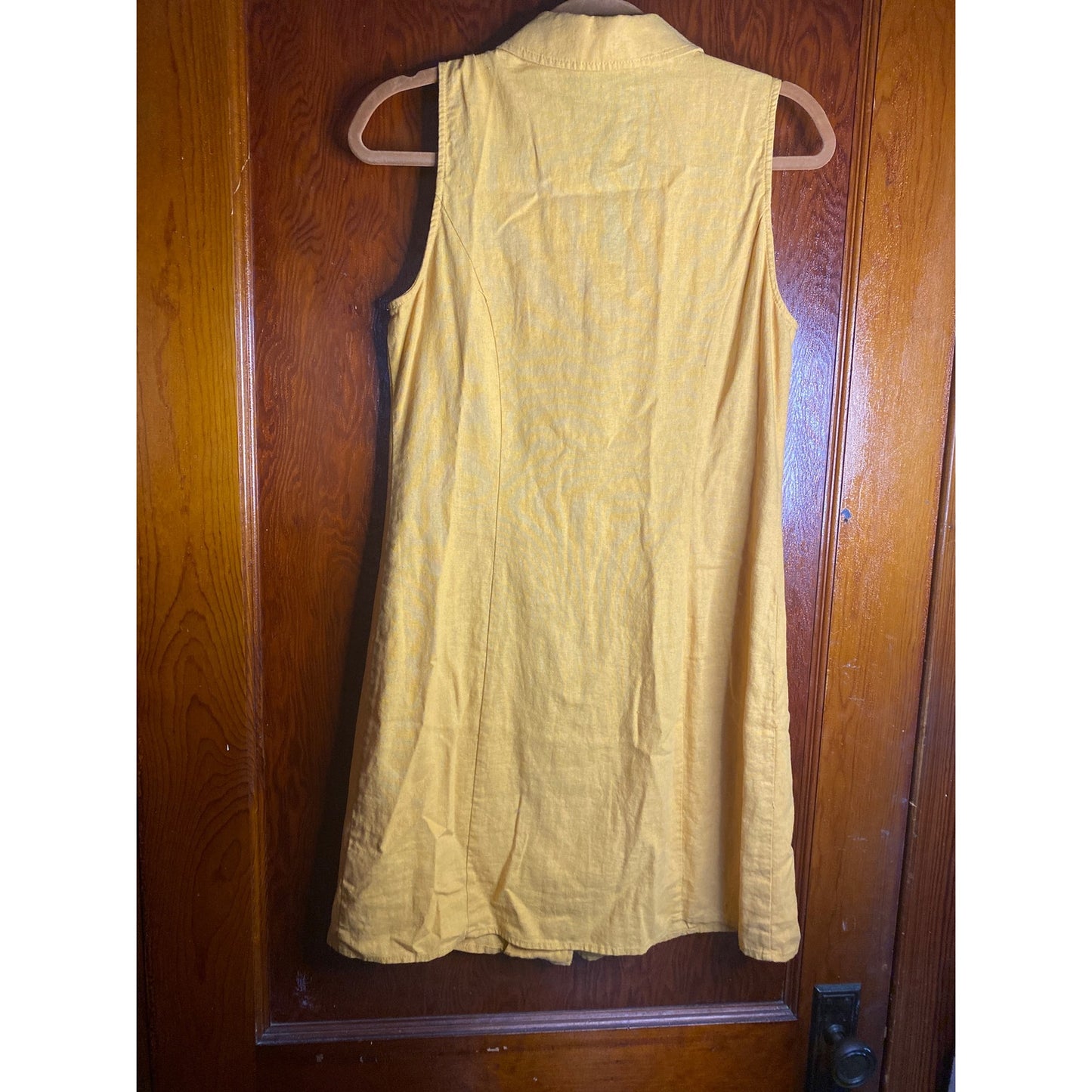 Modcloth Women's Mini Button Front Linen Dress 8 Yellow Retro
