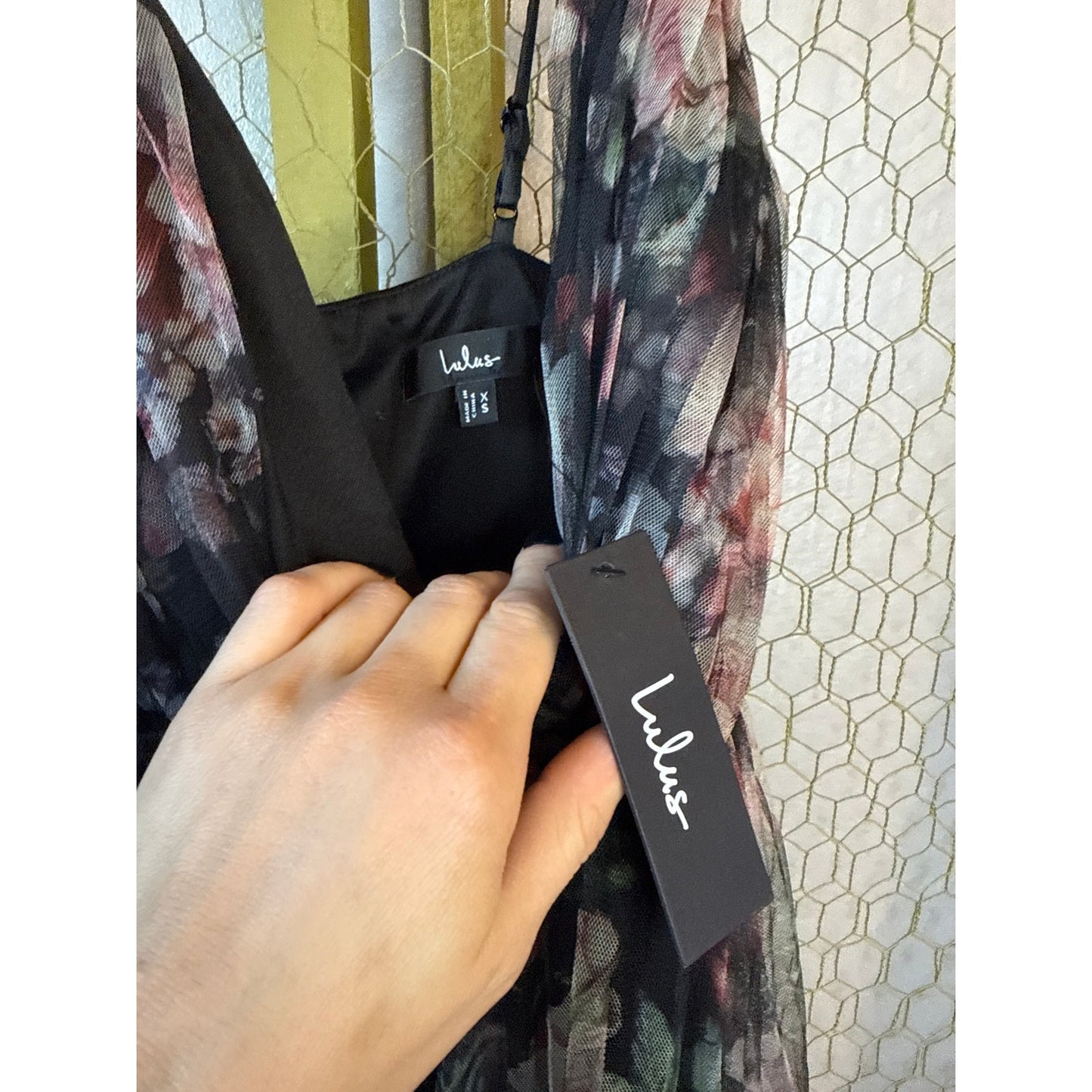 Lulus Wonderfully Perfect Black Floral Mesh Tiered Maxi Dress, Adjustable Straps, Goth, Whimsy
