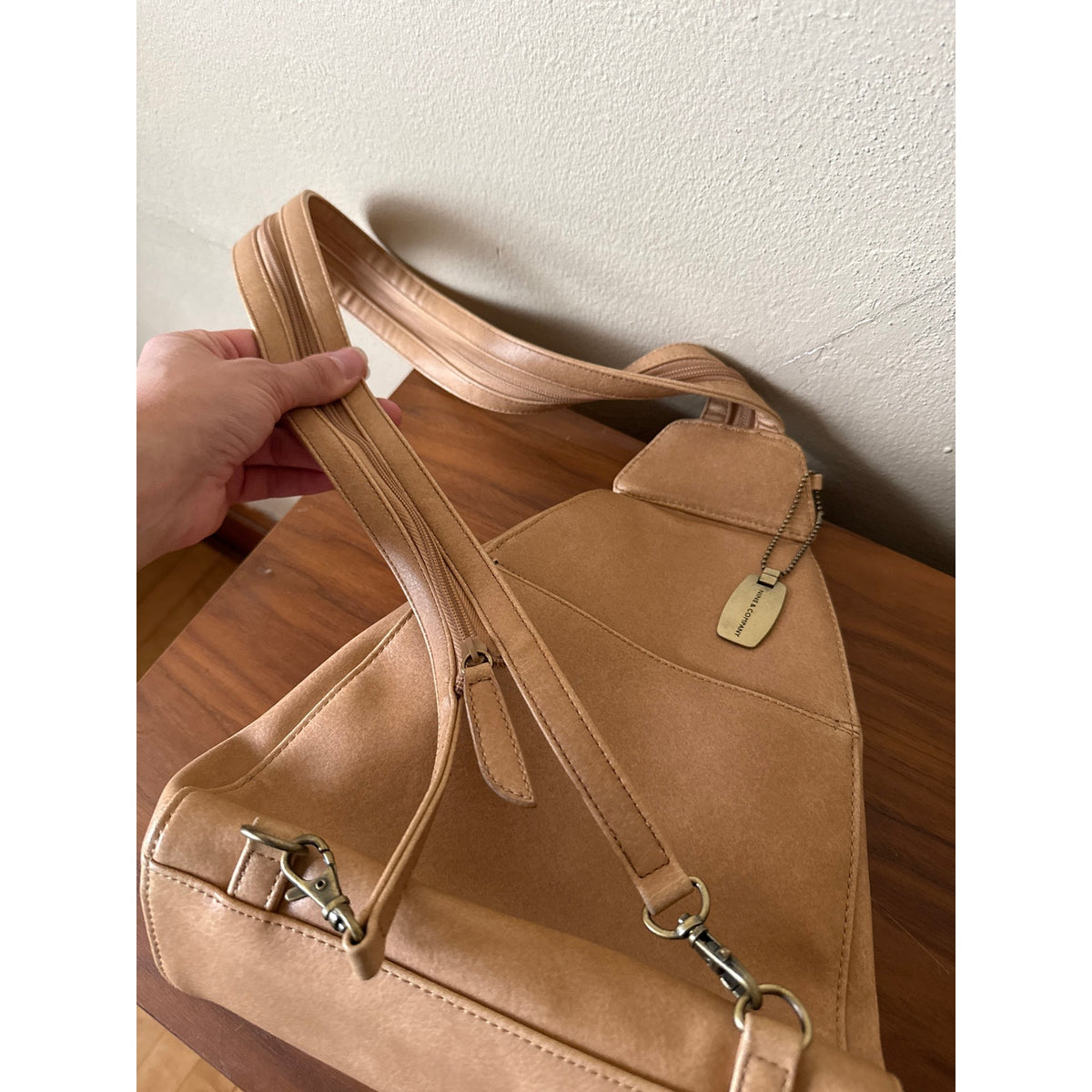 Y2K Vintage Nine and Company Tan Backpack Faux Leather Sling Bag