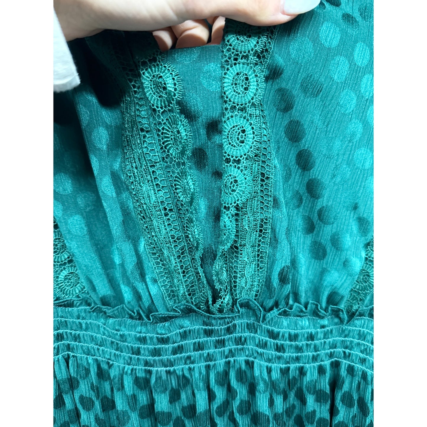 Max Studio Lace Maxi Dress Small Emerald Kelly Green Polka Dot Ruffle Coquette