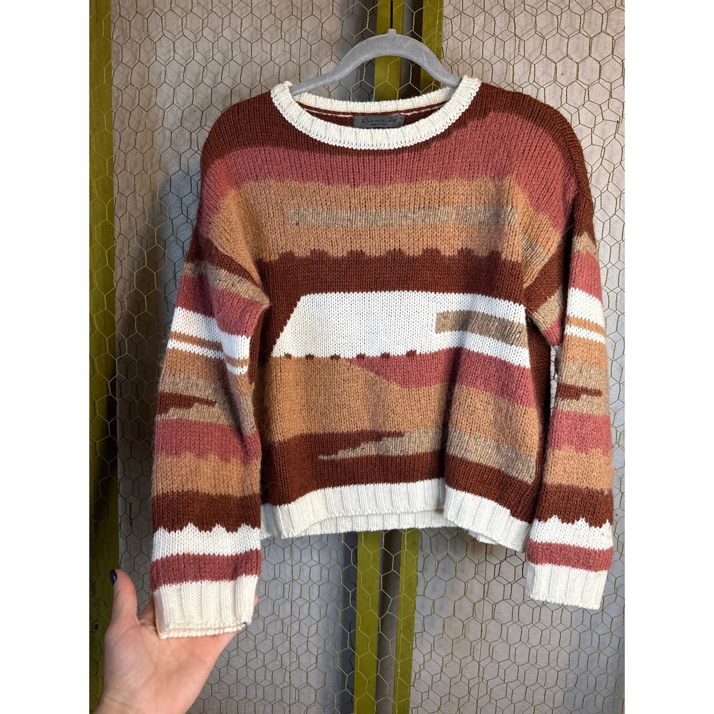 Elsamanda Women's Sweater, Made in Italy, Size small, Orange and Red