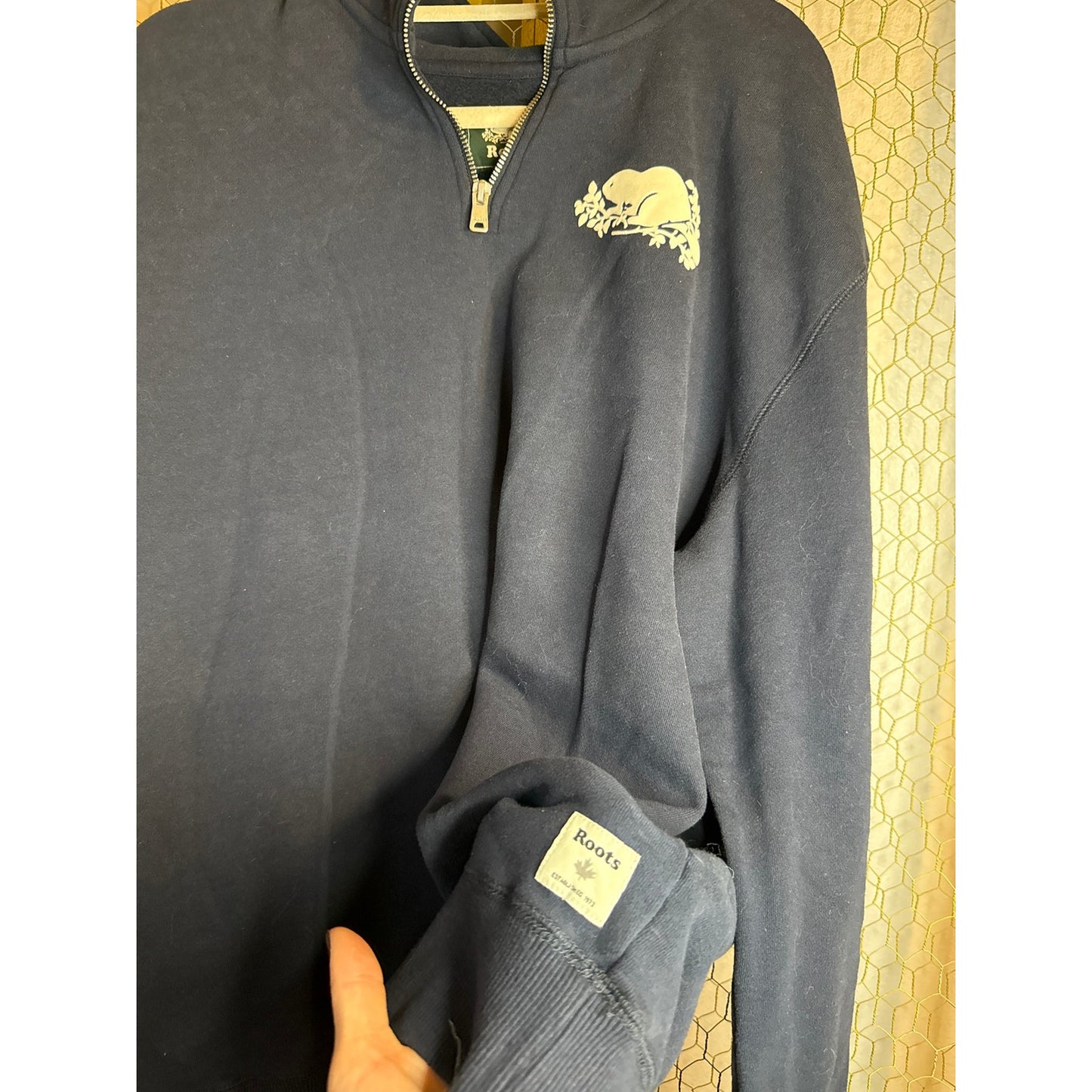 Navy Roots Quarter Zip Sweatshirt, Size 2XL