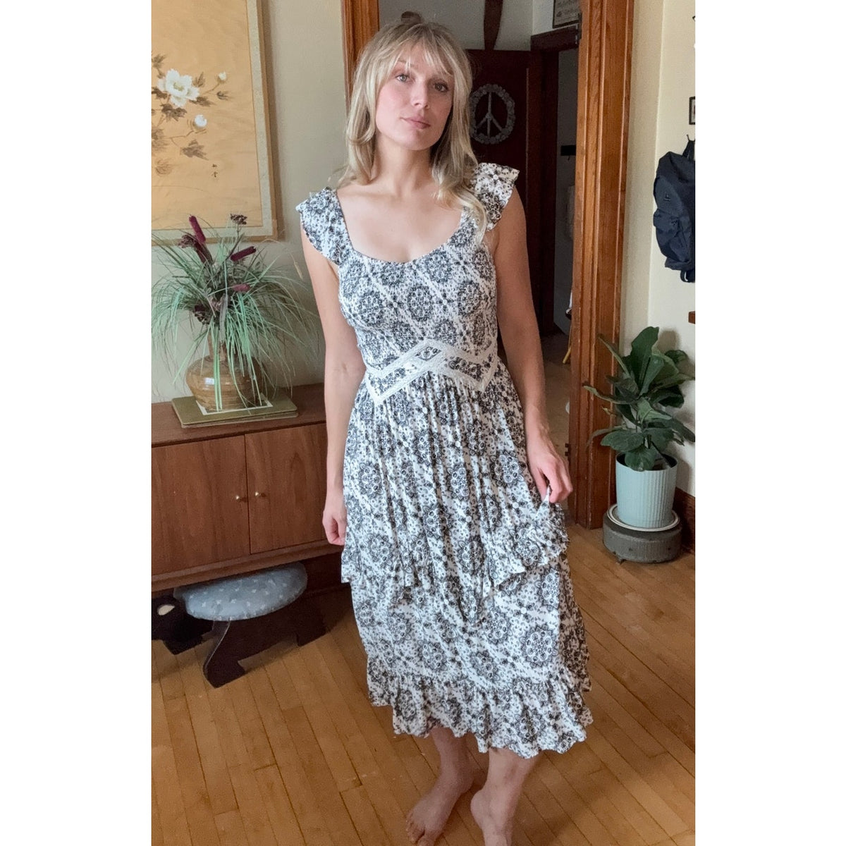 Maurices Small Dress Cotton Black White Prairie Western Saloon Paris Sexy Rodeo