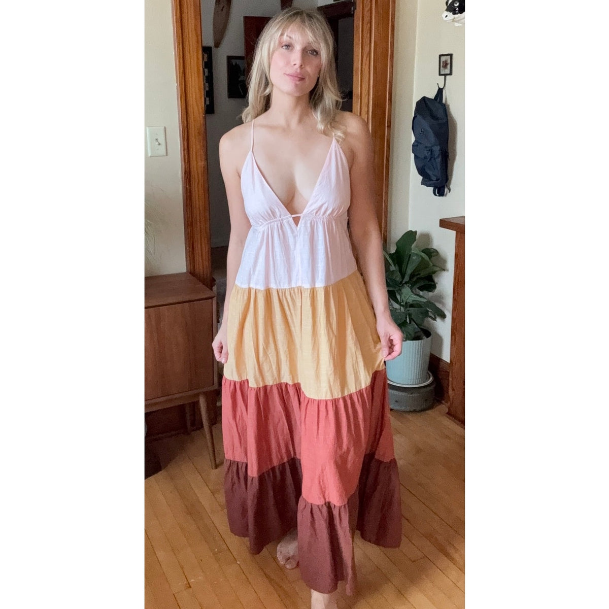 By Anthropologie Raya Maxi Tiered Dress Large Cotton Colorblock