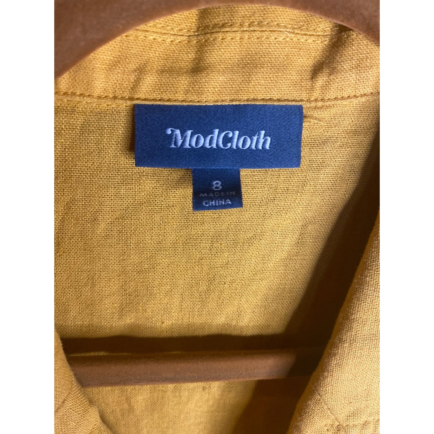 Modcloth Women's Mini Button Front Linen Dress 8 Yellow Retro