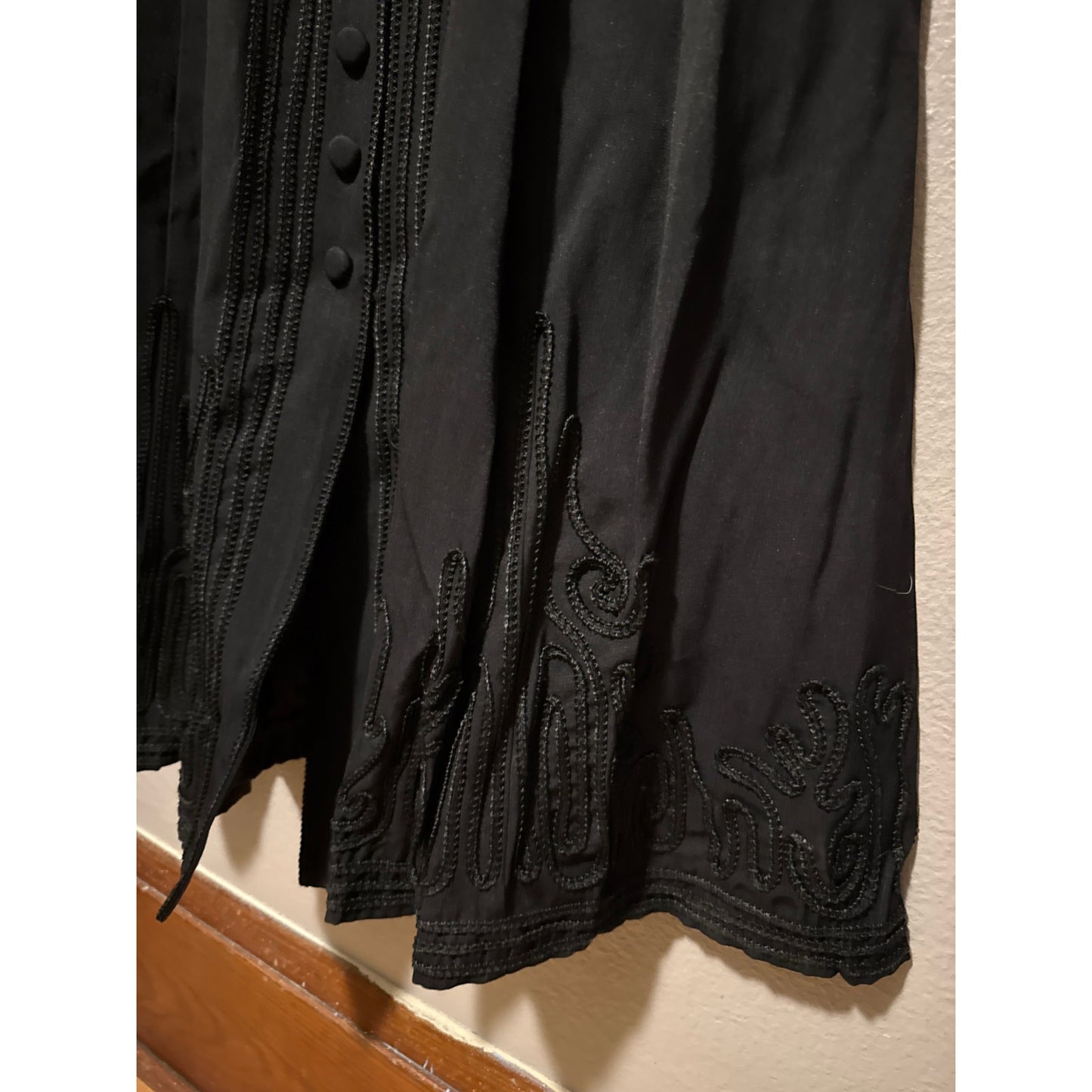 Sarah Elizabeth Black Peasant Embroidered Dress 10 Vintage Flowy Western Boho