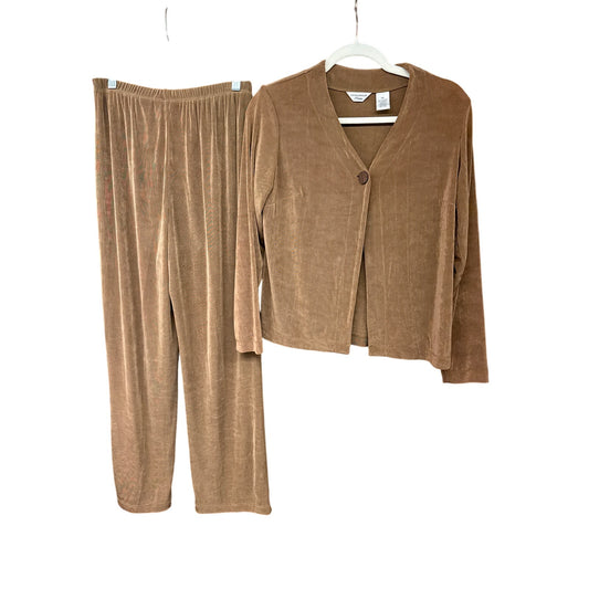 Laura Ashley Women's Pant Suit Set Spandex Stretchy Brown Y2K 90s Small Petite