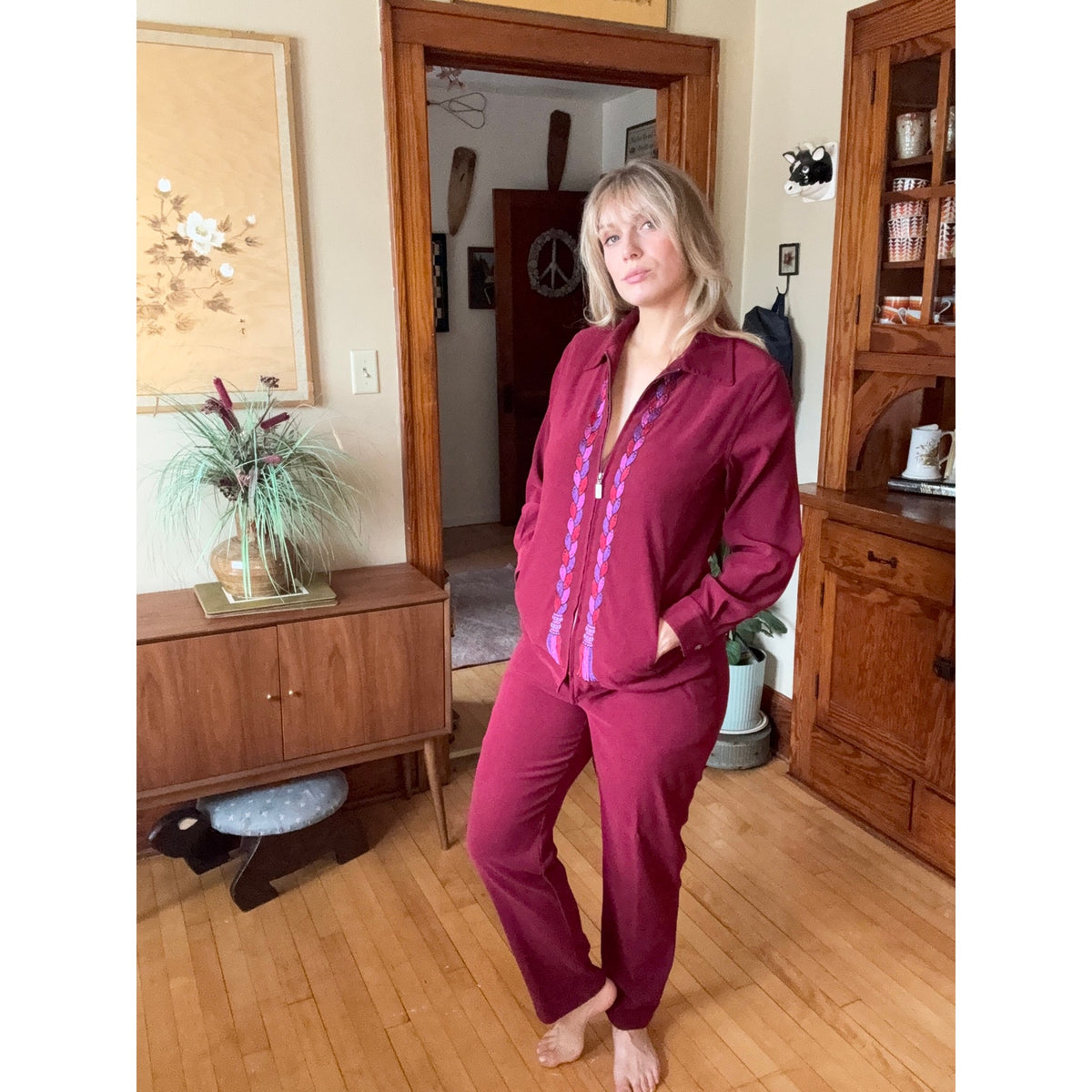 Vintage Bob Mackie 70s 80s Women’s Tracksuit Small Maroon Set Cher Disco Dance