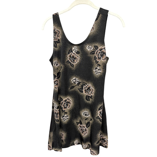 Vintage Y2K 90s Women's Black Rose Stretchy Whimsygoth Mini Dress Medium