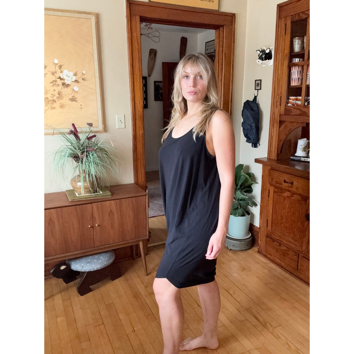 Universal Standard Iconic Geneva Tank Dress Medium Pima Black Earthy Lagenlook