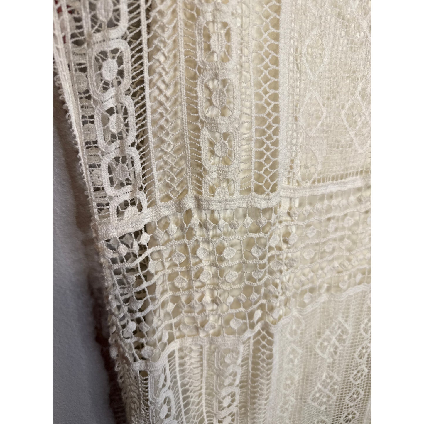 Lauren Ralph Lauren Dress Large Cream Sexy Crotchet Beach Wedding Western Fringe