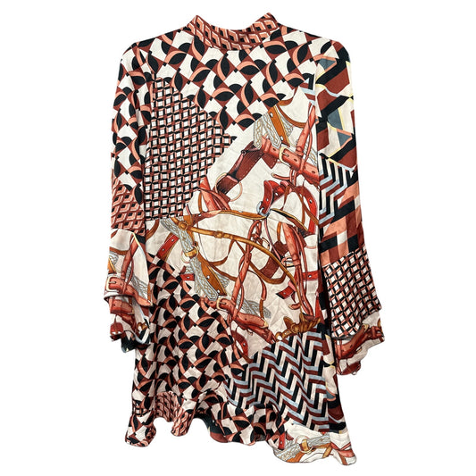 ZARA Women Patchwork Equestrian Belt Scarf Print Dress Ruffle Festival Medium