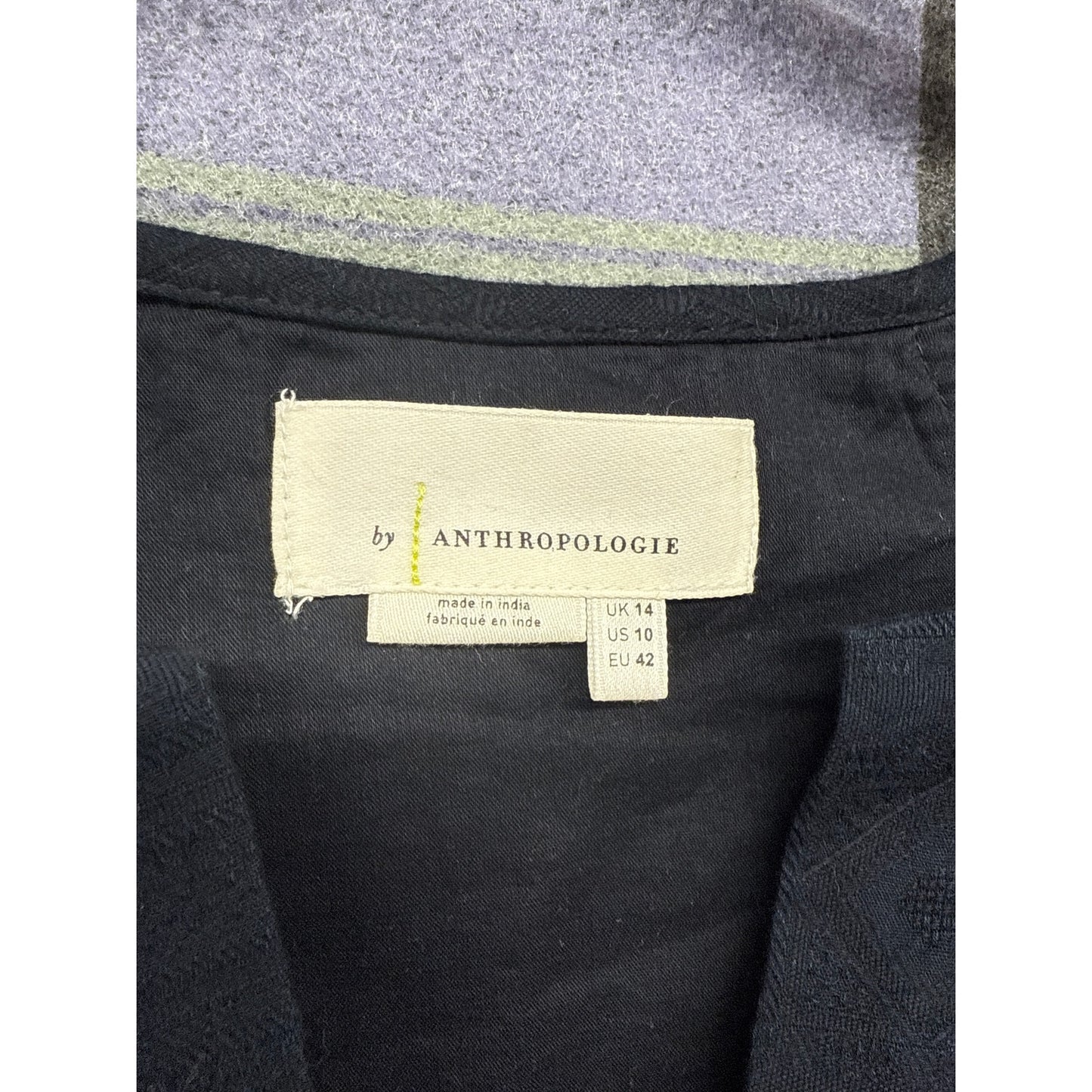 Anthropologie Navy Linen Cap Sleeve Dress 10 Embroidered Pleated Boho Wedding