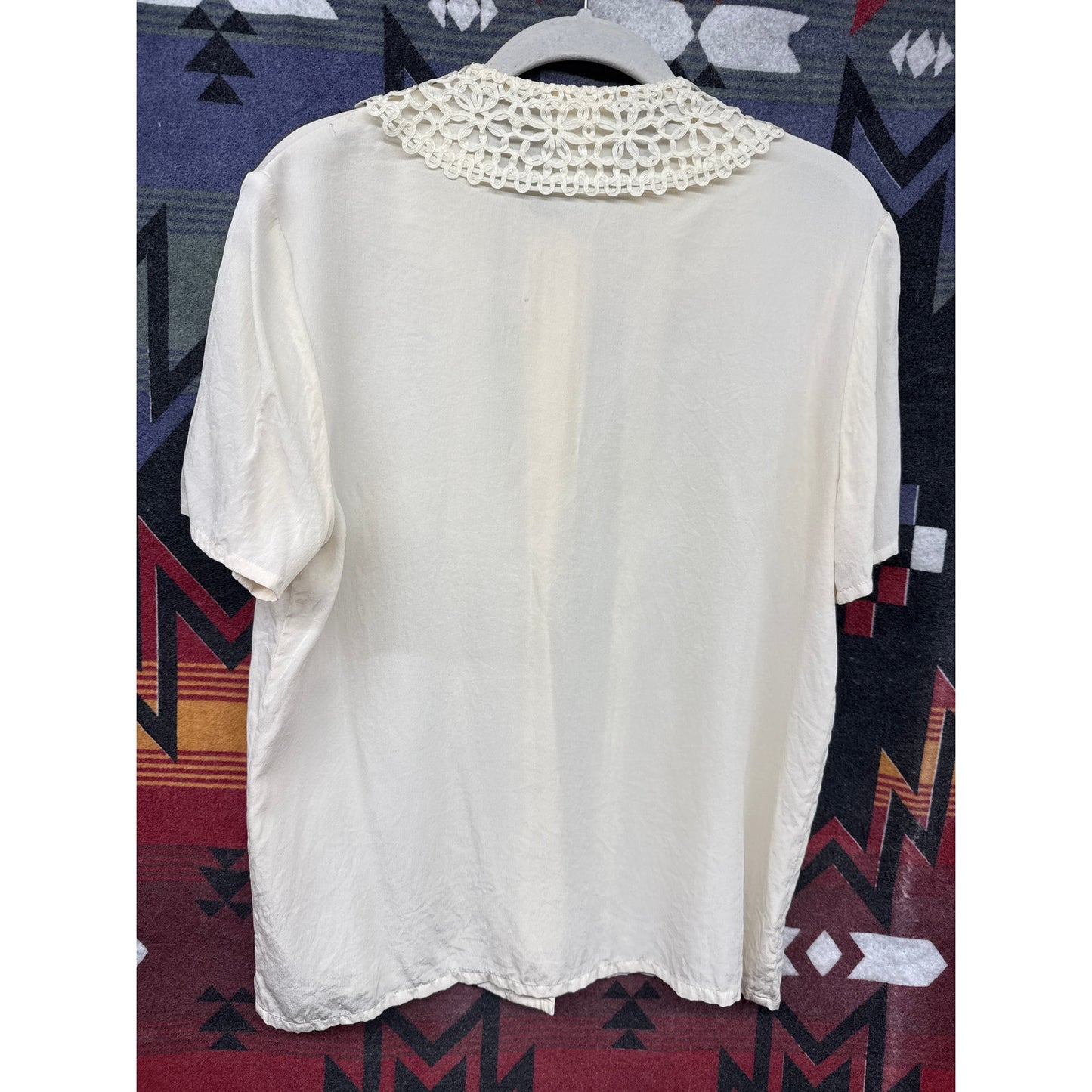 Laura Ashley Cream Sheer Top Collared Vintage Silk Sweet Coquette Timeless Lace