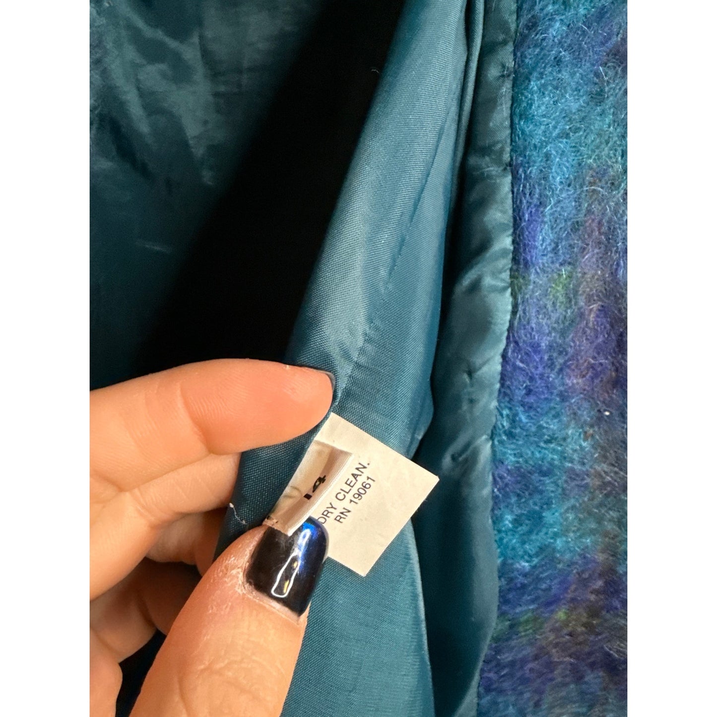 Doncaster Women's Vintage Open Jacket, Size 14, Blue Green Mohair