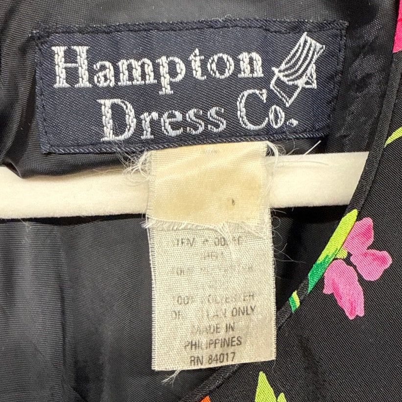 90s Vintage Hampton Dress Co Black Floral Mini Dress Girly Fairy Garden