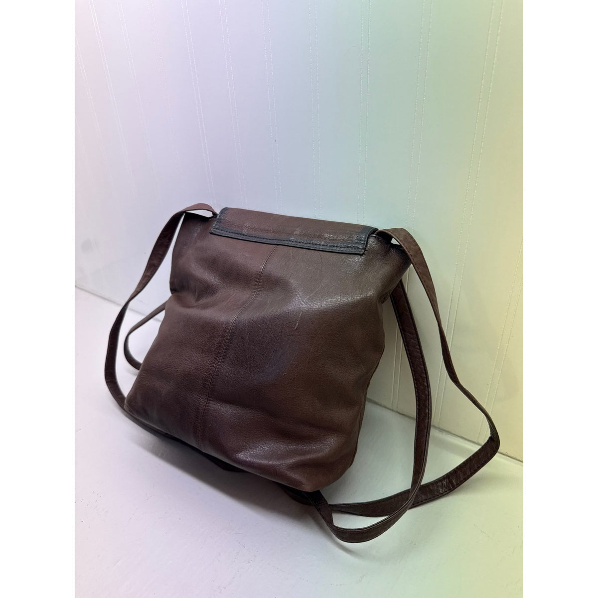 Vintage Leather Brown Purse Long Straps 70s Hippie Earth Textured Western Boho