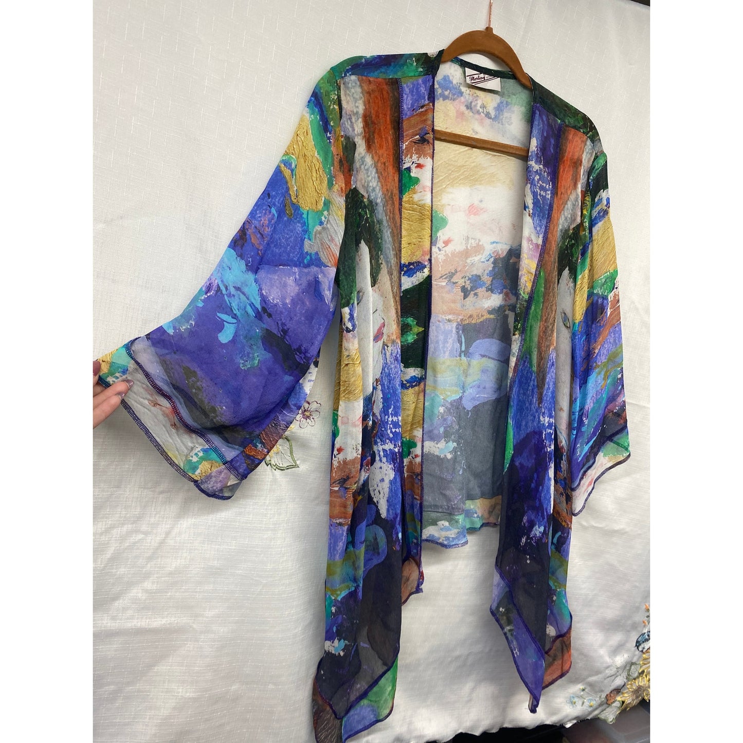 Sterling Styles Women's Artsilk Kimono Duster Handkerchief Flowy Watercolor