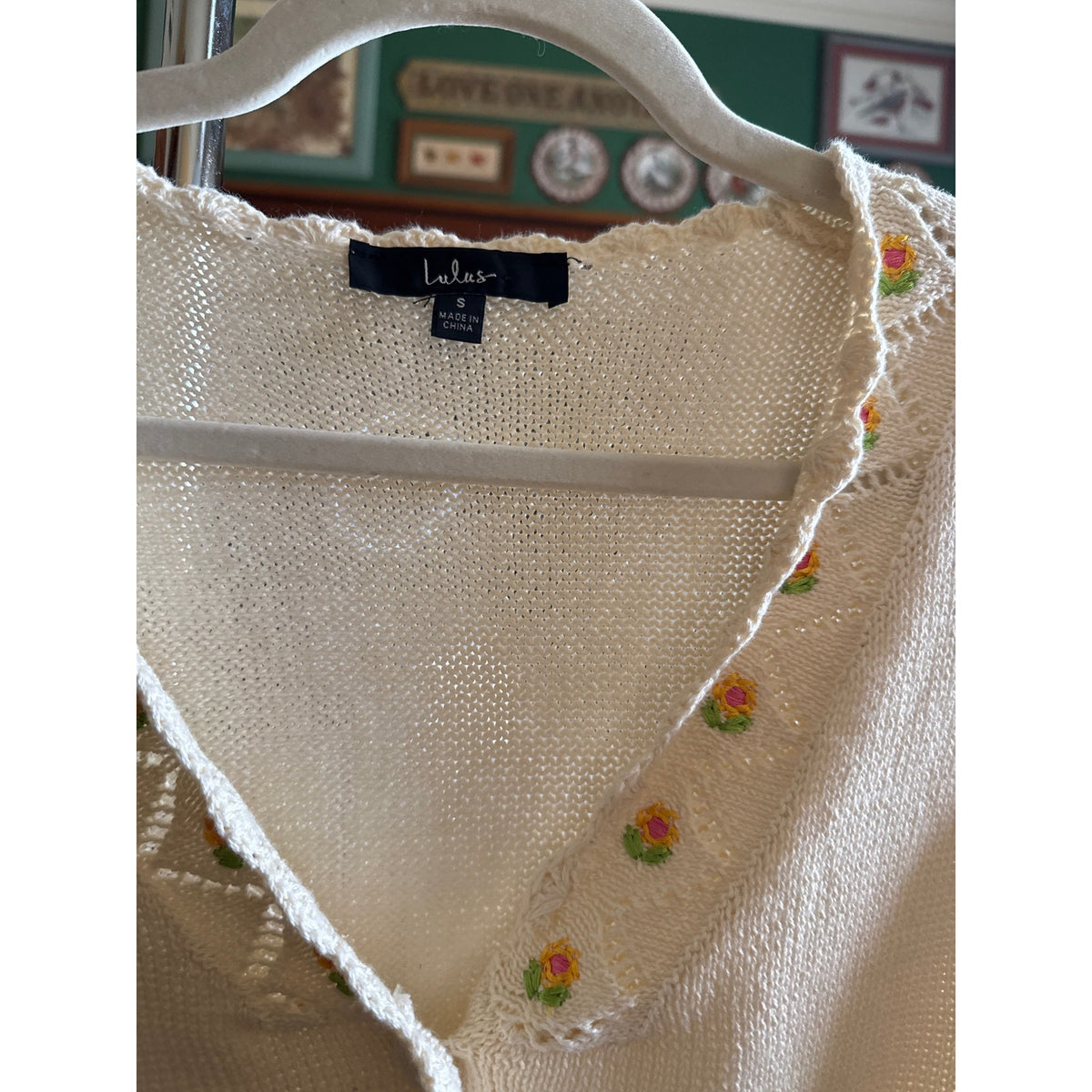 Lulus Sweet Ideal Ivory Embroidered Short Sleeve Button-Up Cardigan Small Floral