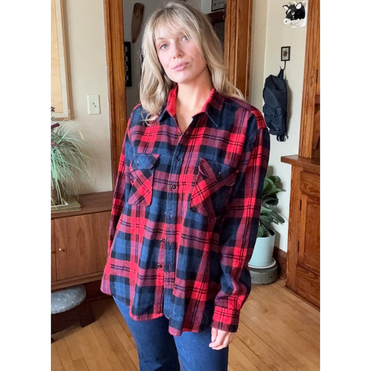 FieldMaster Vintage 80s Flannel Button Down shirt Tall XXL Lumberjack Wool Plaid