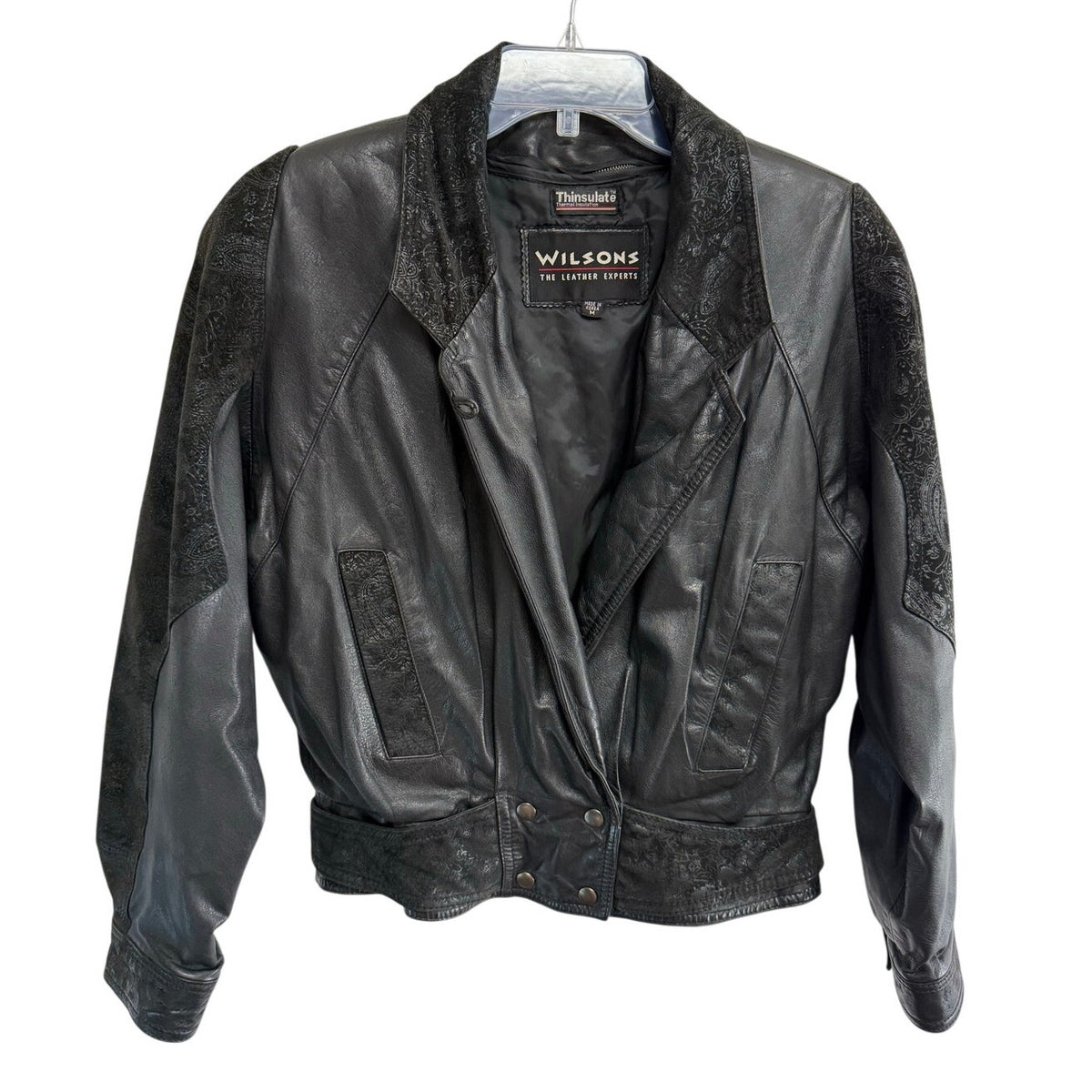 Wilson’s Womens Leather Vintage Black Leather Moto Jacket Medium Suede